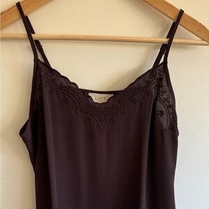 Ann Taylor LOFT Embroidered Lace Tank Top XS | Brown Spaghetti Strap Blouse NWT